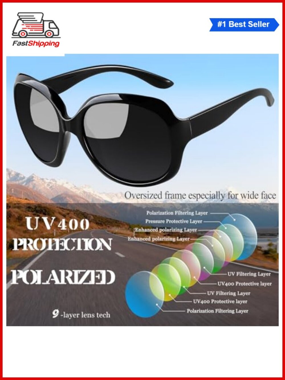 โจ Oversized Polarized Sunglasses Full Coverage Square Wrap Around UV400 Women - Picture 3 of 6